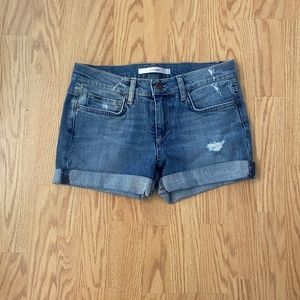 Joe's Distressed Denim Shorts Roll Up Cuff Back Pocket w/ Stitching Sz 27